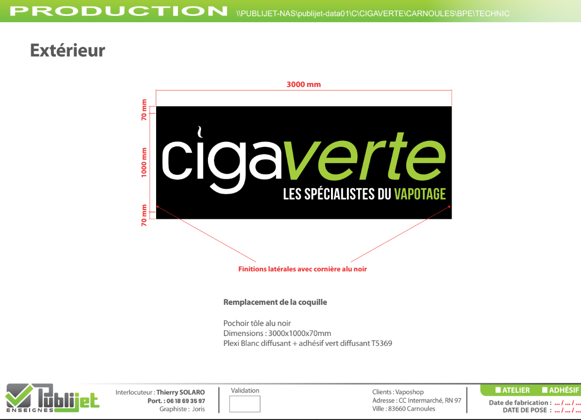 Fiche de production - détail technique enseigne